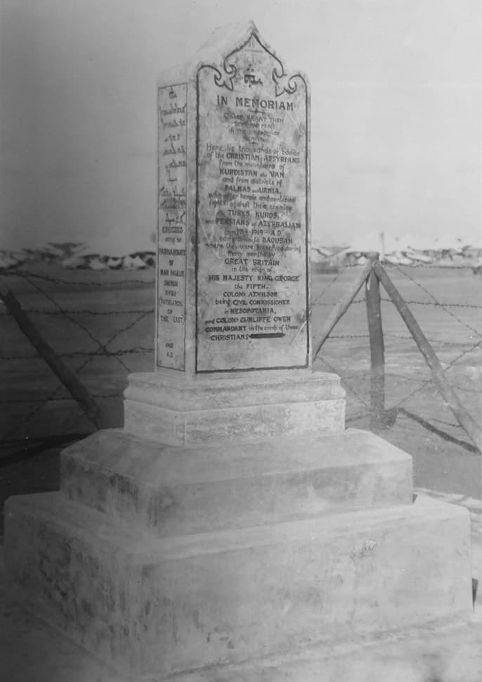 Memorial stone at the Baqubah refugee camp, 1920