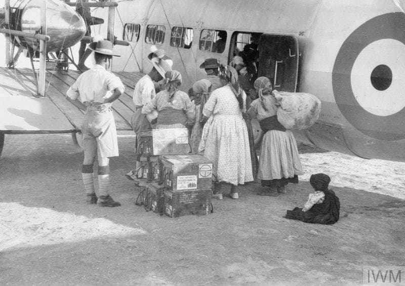 Assyrian refugee women and children boarding an RAF airlift at Mosul, 1933