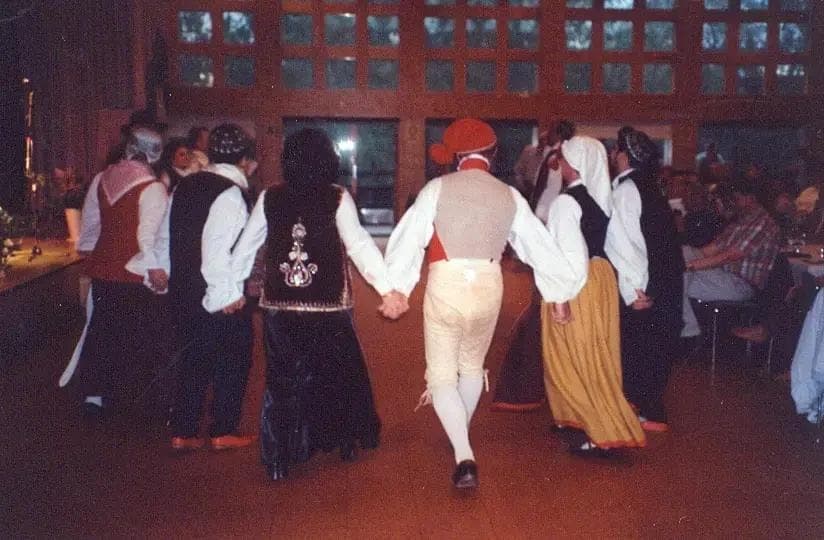 Swedish folk dancers and the Syriac association dance together, Tensta
