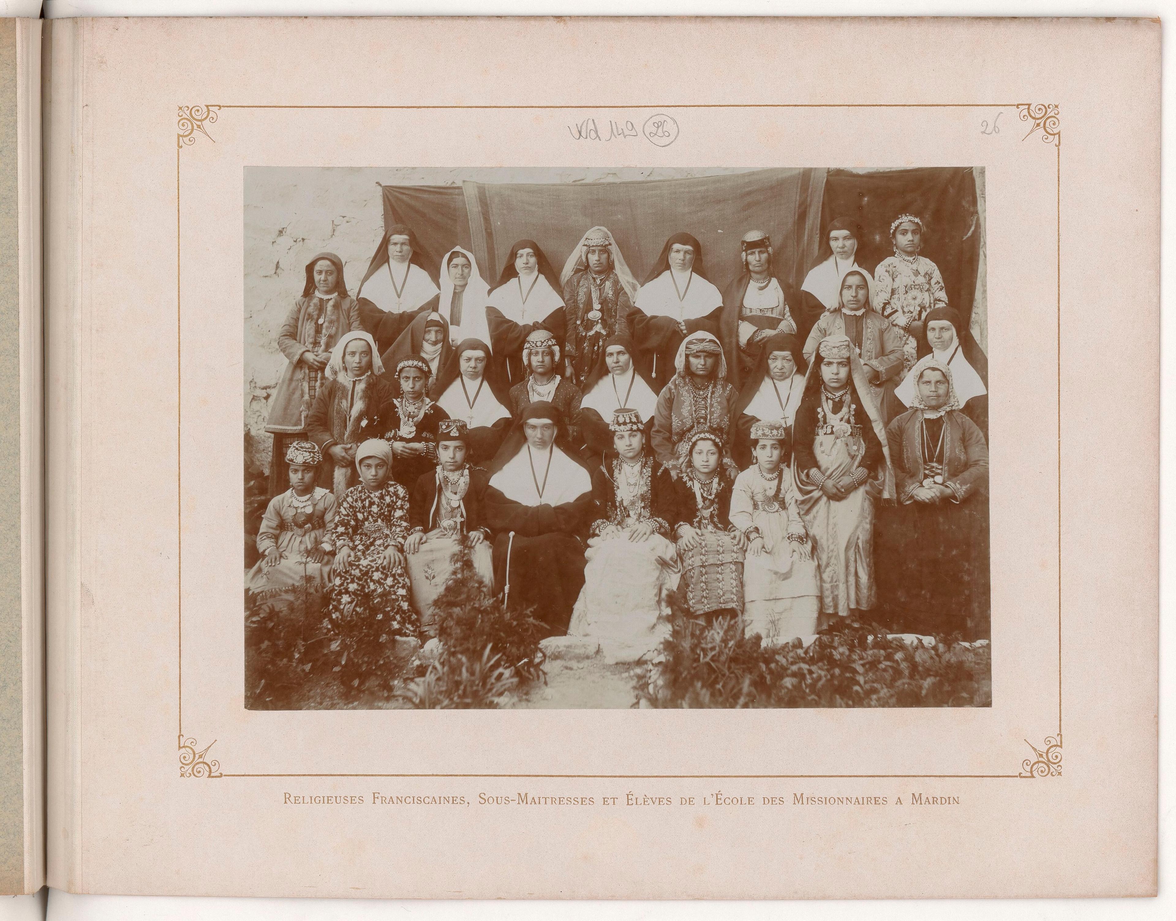 Franciscan sisters, teachers and pupils of the mission school, Mardin
