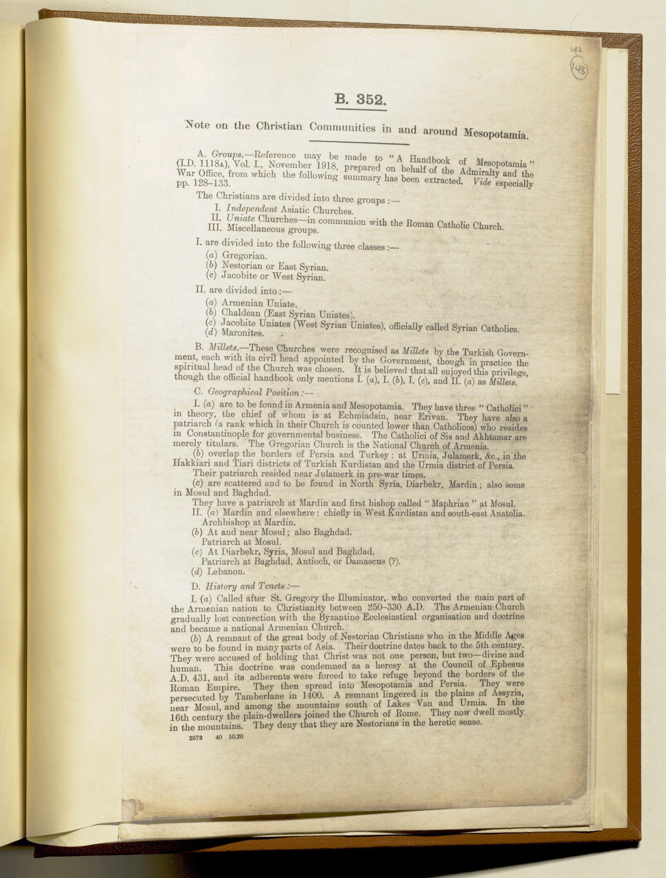 India Office note on the Christian communities of Mesopotamia, 1920