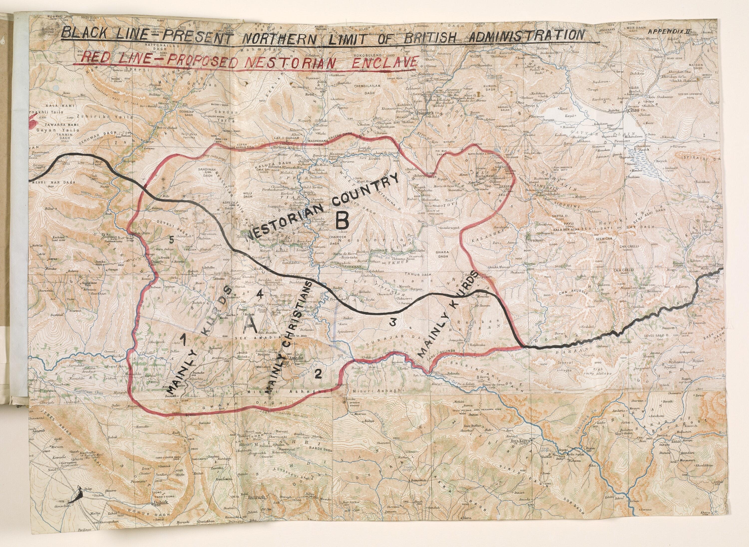 Map of a proposed Nestorian (Assyrian) enclave north of Mosul, about 1920