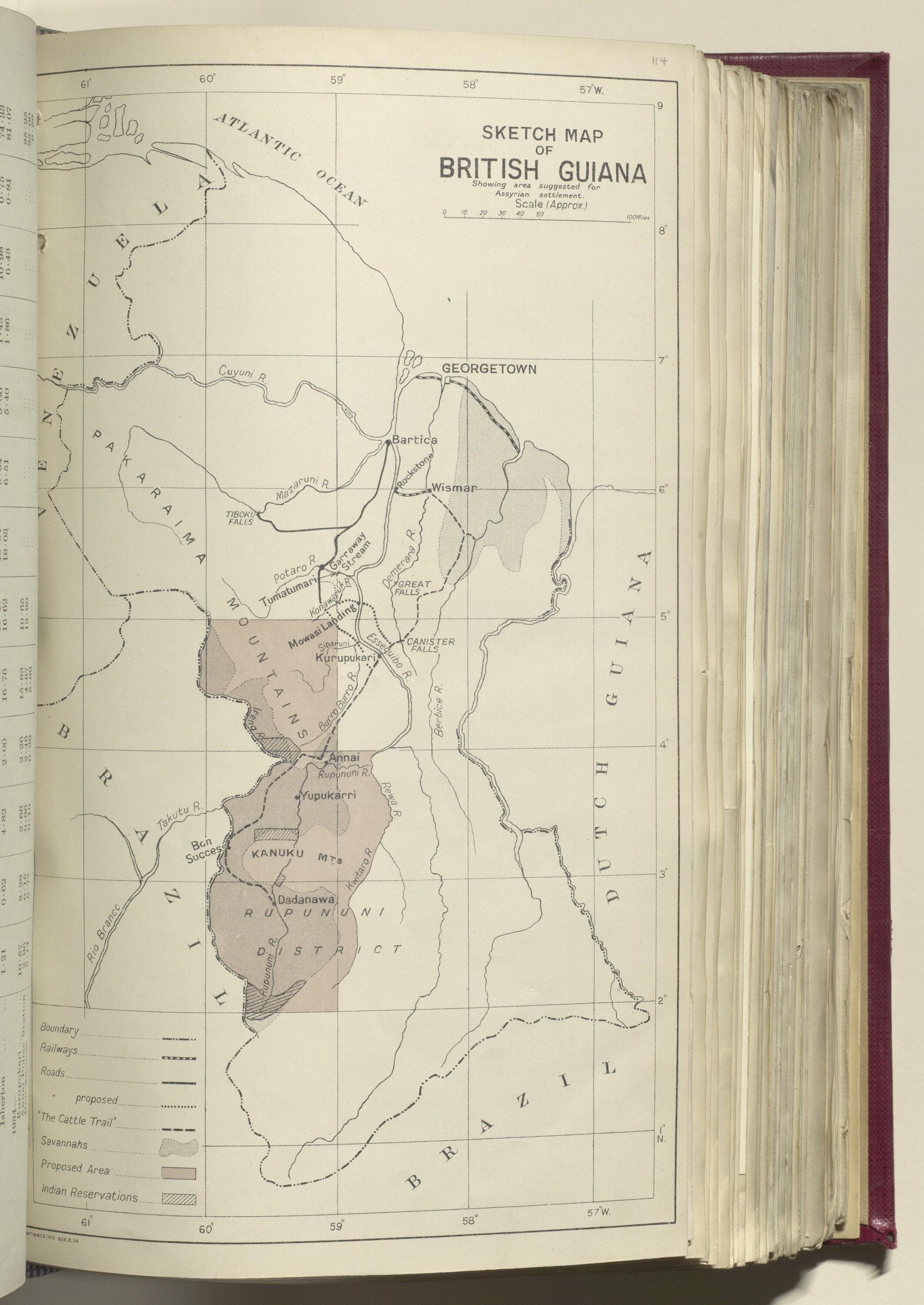 Map of British Guiana showing the area proposed for Assyrian settlement, 1934