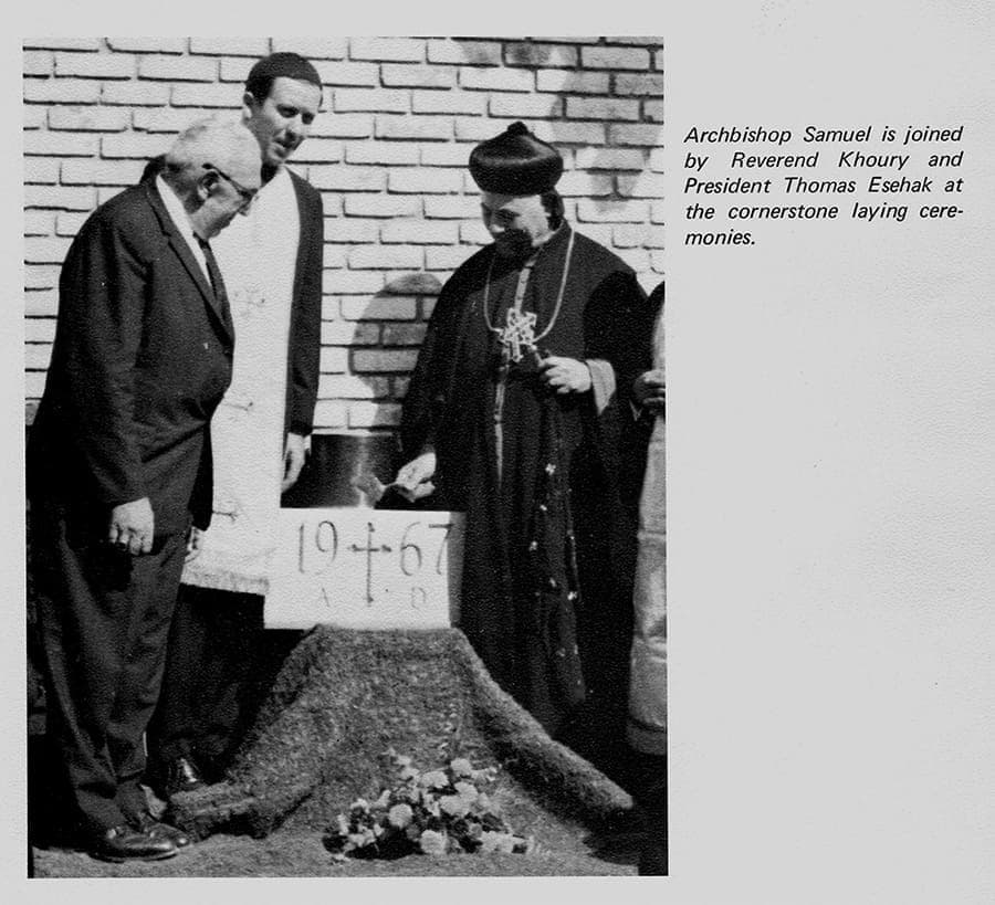 Archbishop Athanasius Samuel lays the Paramus cornerstone, 1967