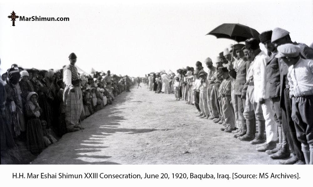 Lines of refugees awaiting the patriarch's consecration, Baqubah, 1920