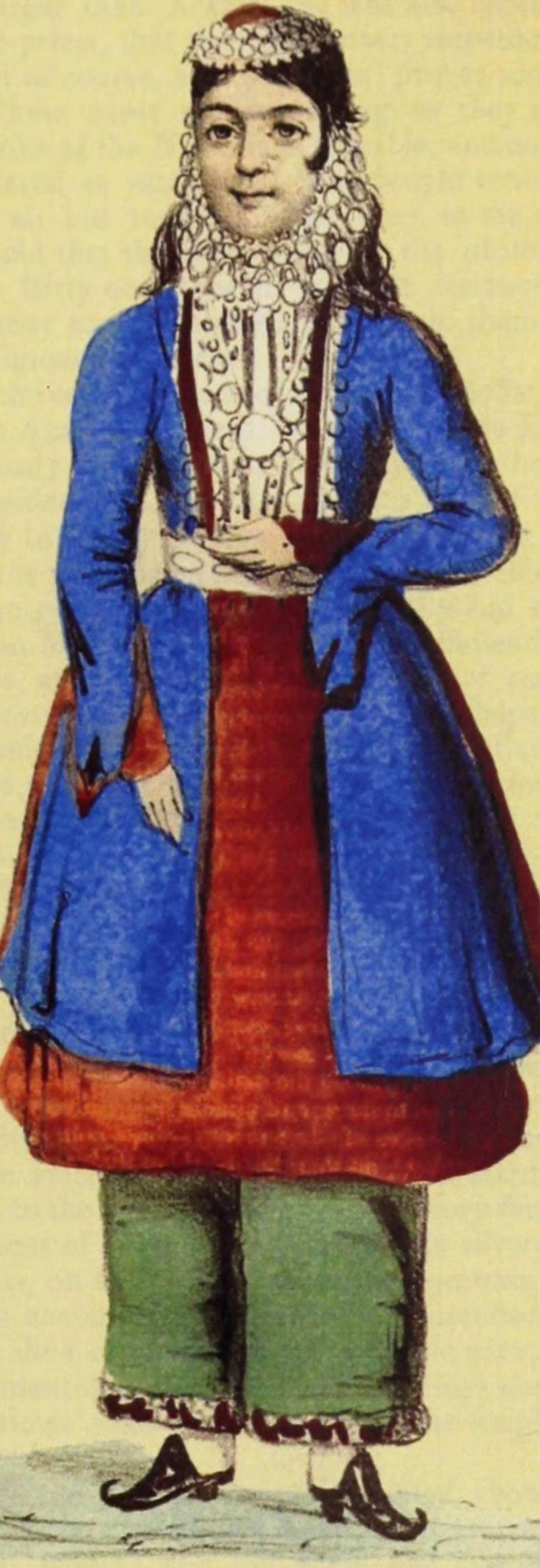 A Nestorian (Assyrian) girl with her ornaments, 1843 lithograph