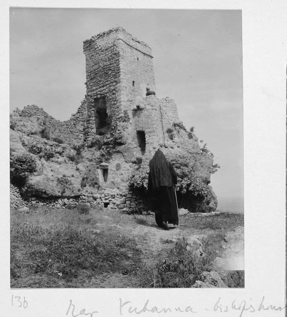 Monk before the bishop's tower of Mor Yuhanon Tayoyo, 1909