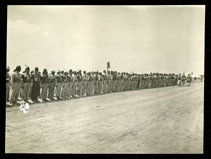 British officers inspecting a line of Assyrian Levies, Baqubah, 1920