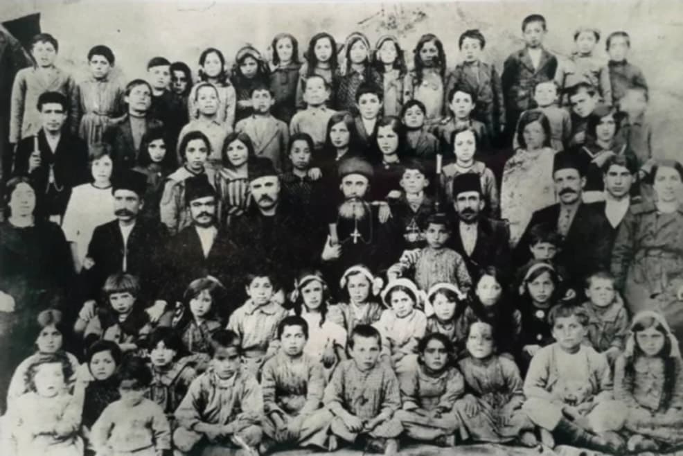Assyrian orphans with their teachers and Bishop Qurillos Mansur, Harput