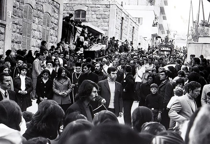 Crowd at the funeral of Fr. Habib Tokhmeji, Aleppo, 1973