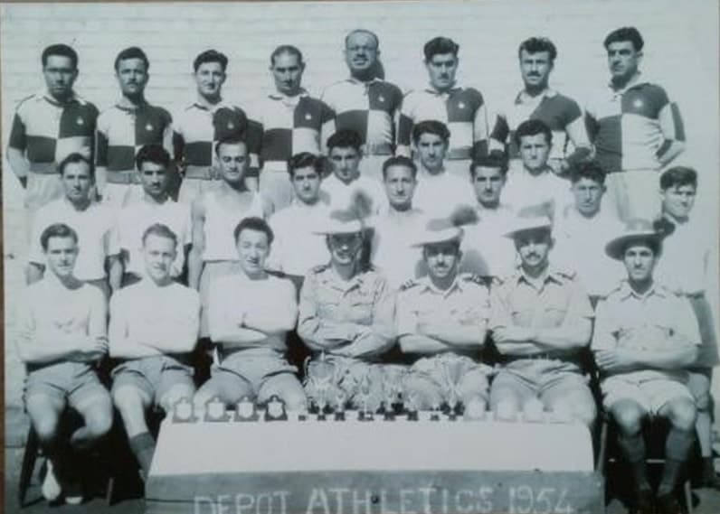 Assyrian Levies sports club teams with trophies, 1954