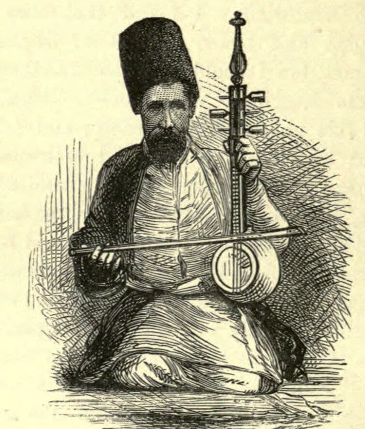 A Nestorian (Assyrian) musician with a spike fiddle, 1876 engraving