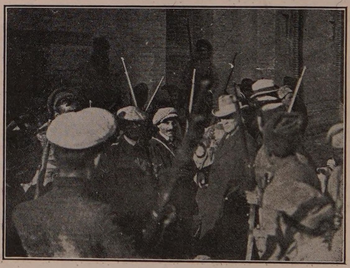 Assyrian guard congratulated by Dr. Allen after the capture of Urmia, 1918