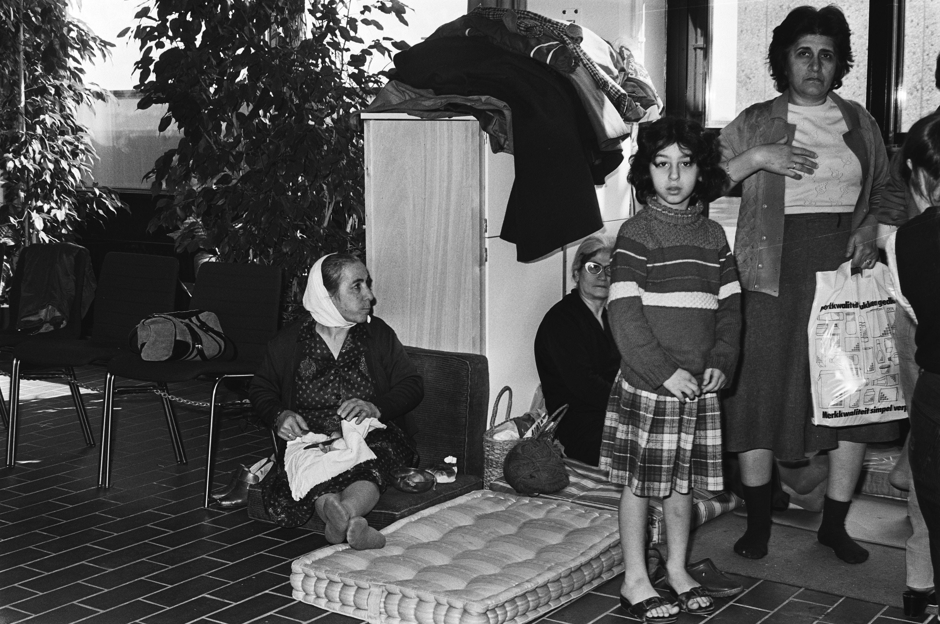 Women and children taking refuge in the VU church hall, Amsterdam, 1981