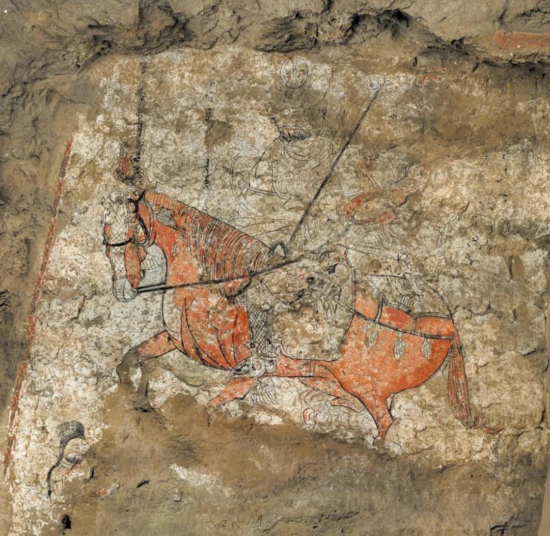 Mural of a rider from the East Syriac church at Tangchaodun, Xinjiang