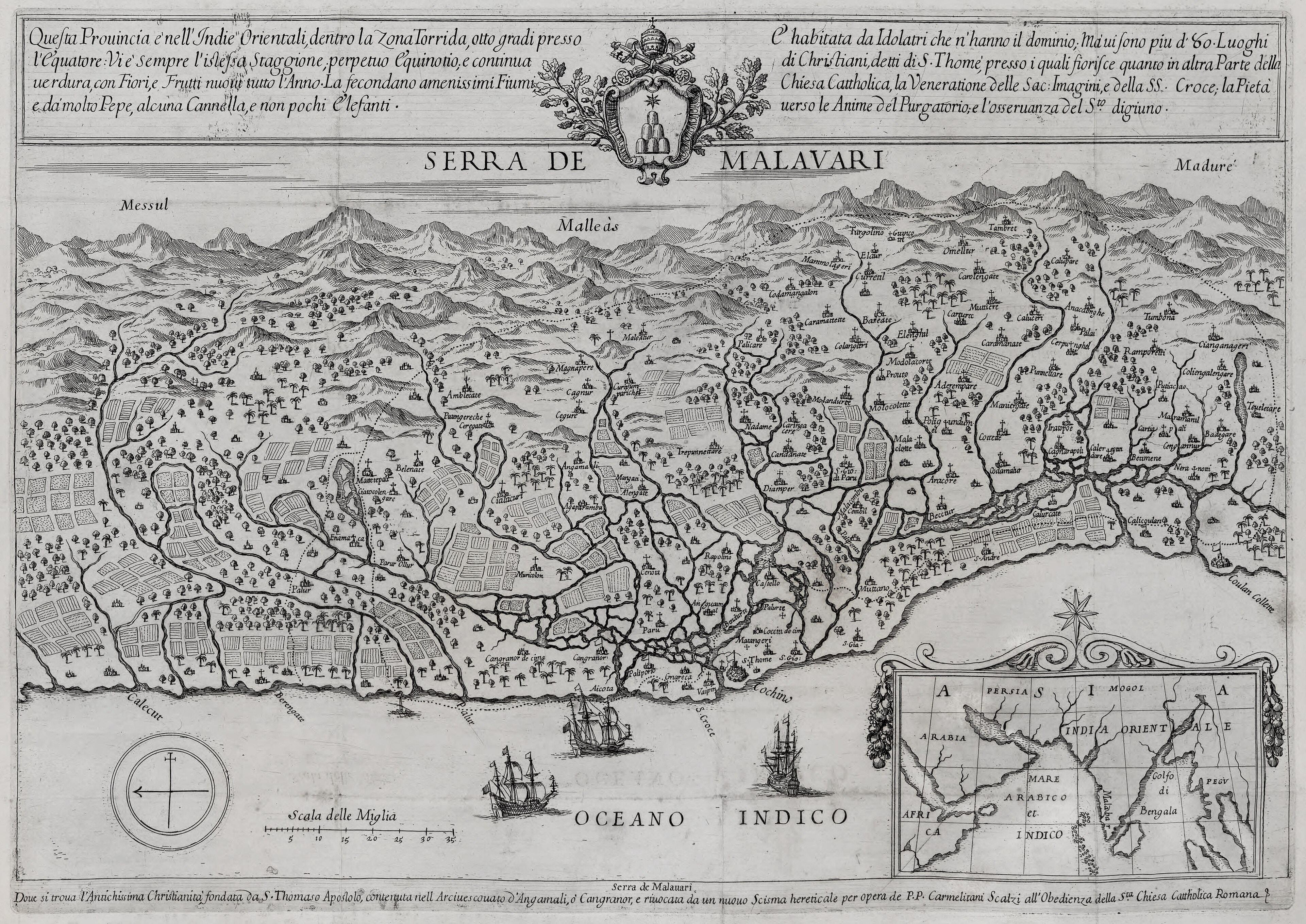 Map of the Malabar Christian country from Sebastiani's mission report, 1672