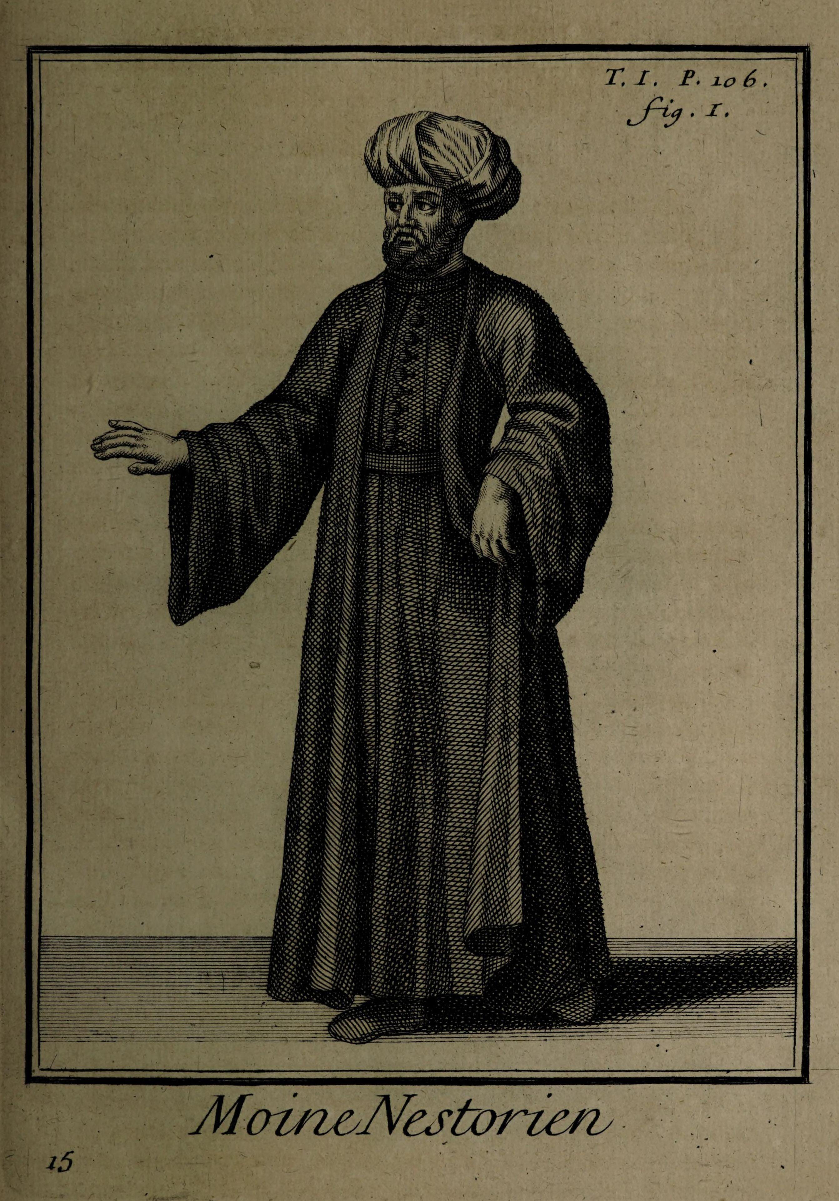 A Nestorian monk, engraving from Hélyot, 1714