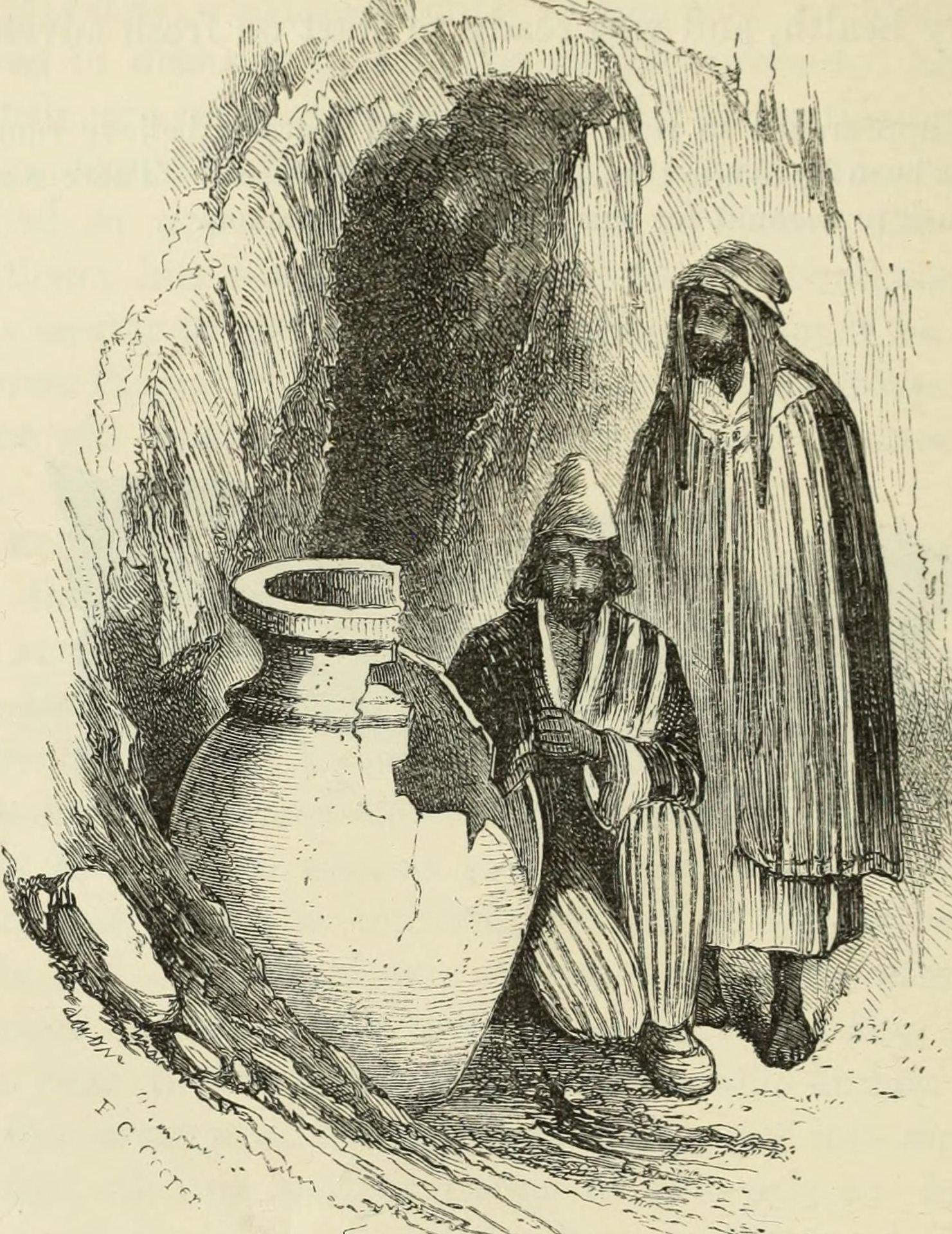 Nestorian and Arab workmen with a jar found at Nimrud