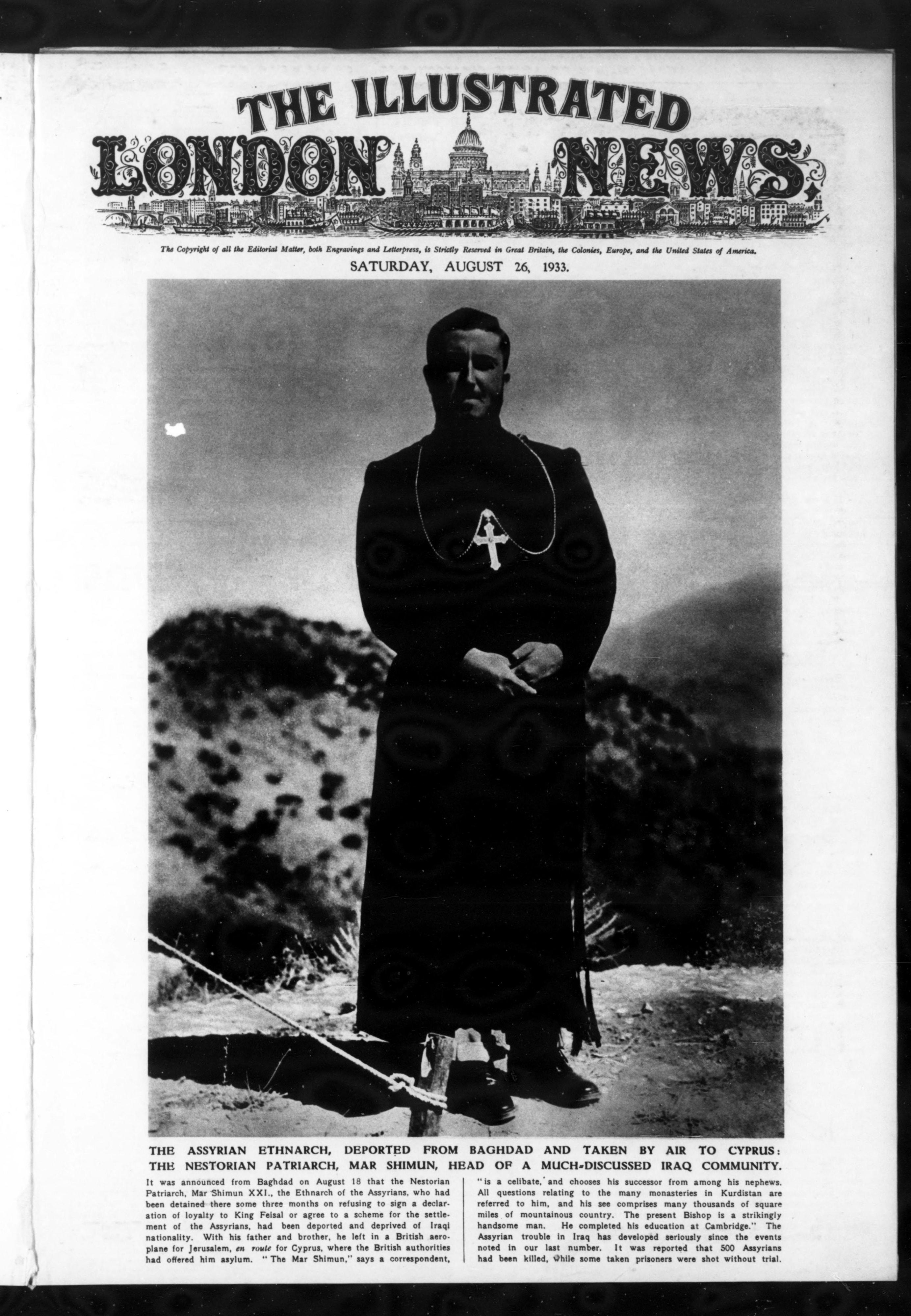 Patriarch Mar Shimun on the front page of the Illustrated London News, 1933