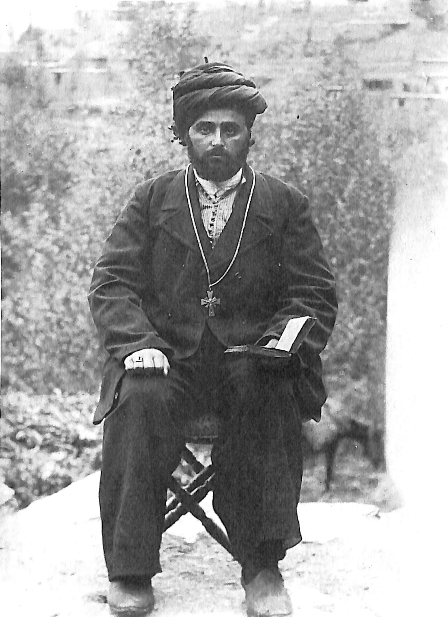 Bishop Mar Zaya Sargis of Jilu seated at Mata d-Mar Zaya, 1912
