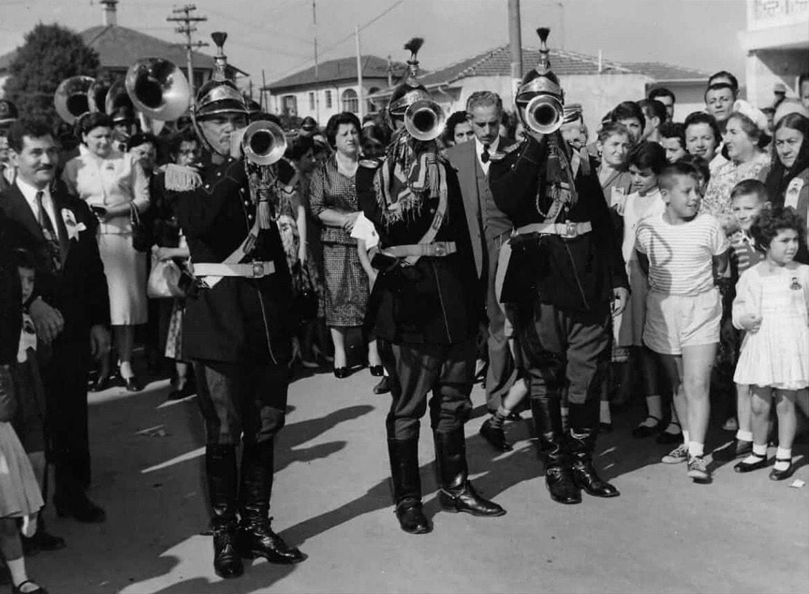 Syriac scout band welcomes Patriarch Yacoub III in São Paulo, 1958