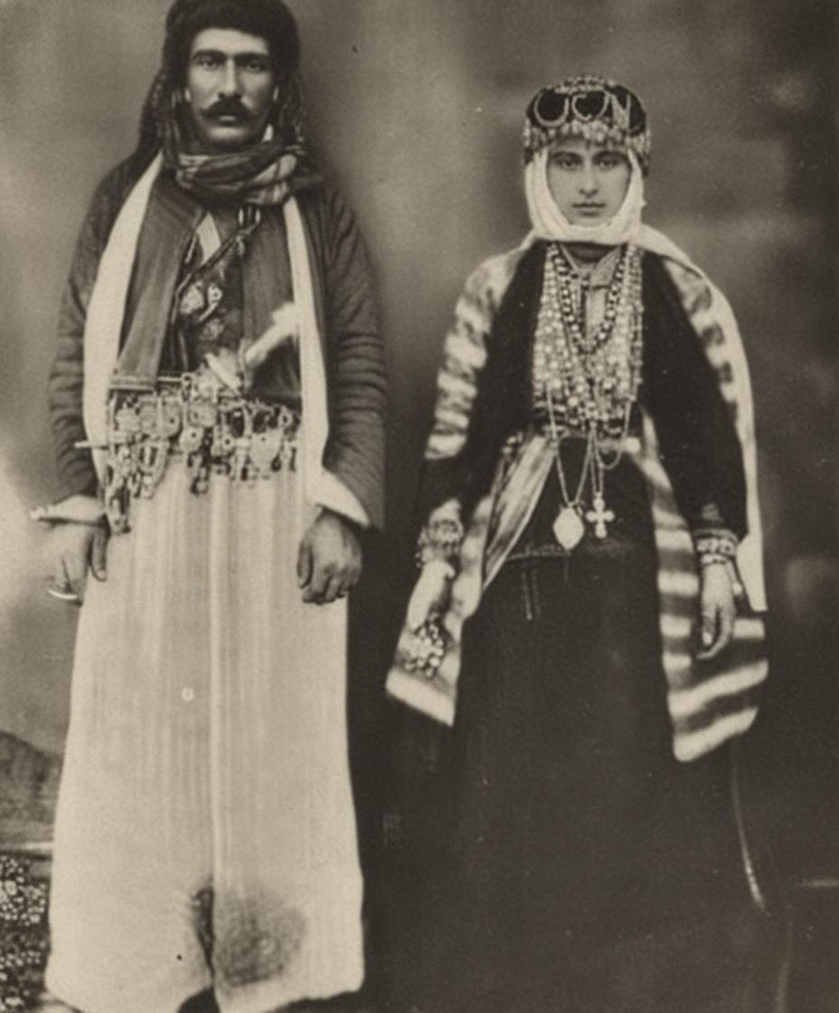 Syriac man and woman of Midyat in traditional dress, 1913