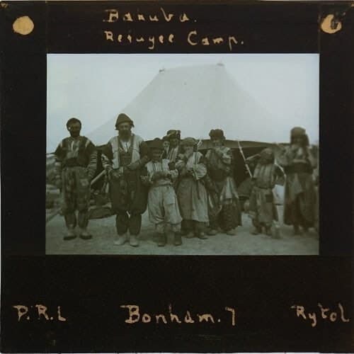 Assyrian family in front of their tent, Baqubah refugee camp