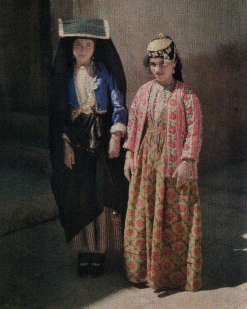 Two young Christian women of Mosul in traditional dress