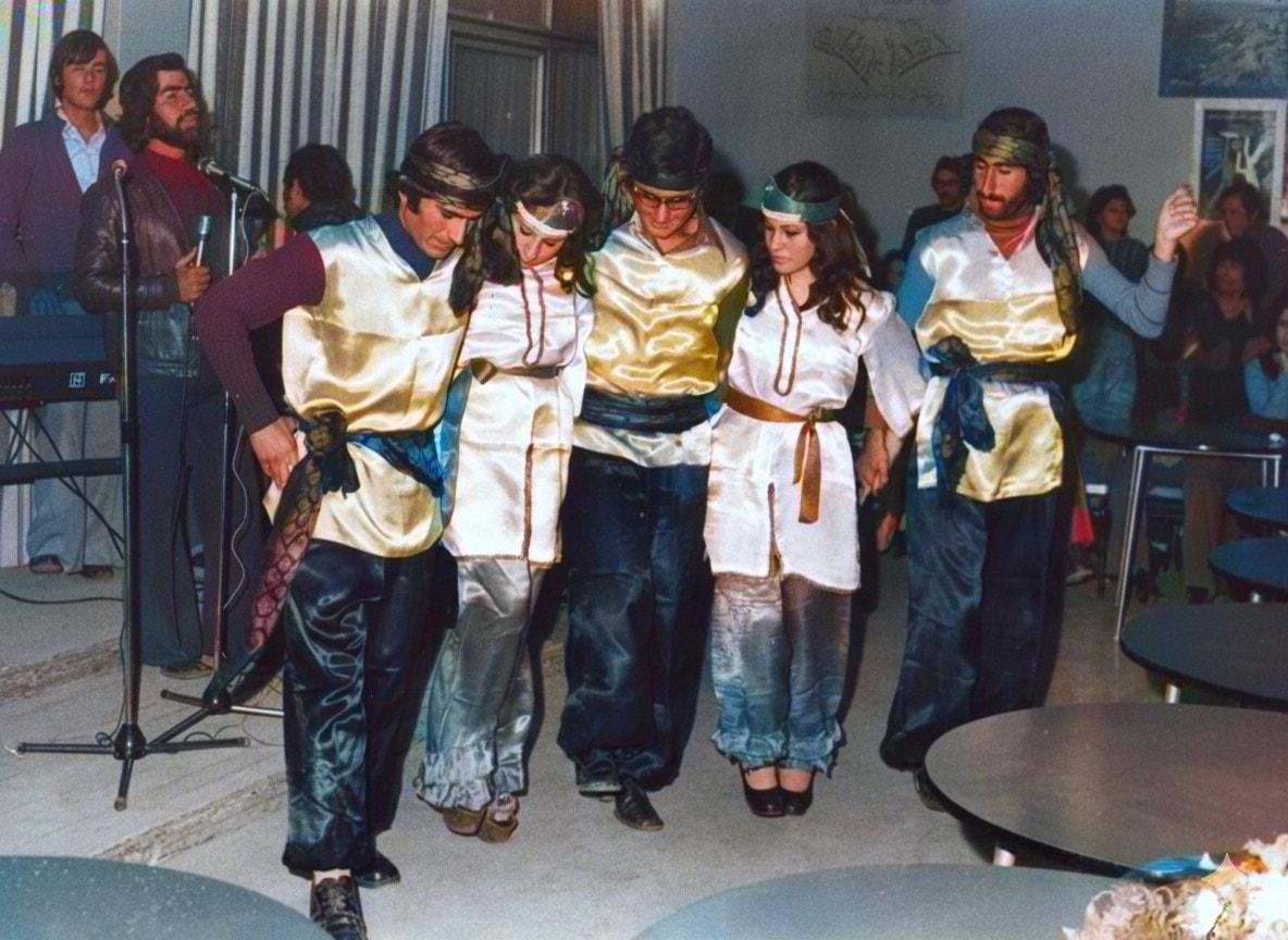 Qamishli folk dance group performs Syriac dances at the University of Aleppo, 1975