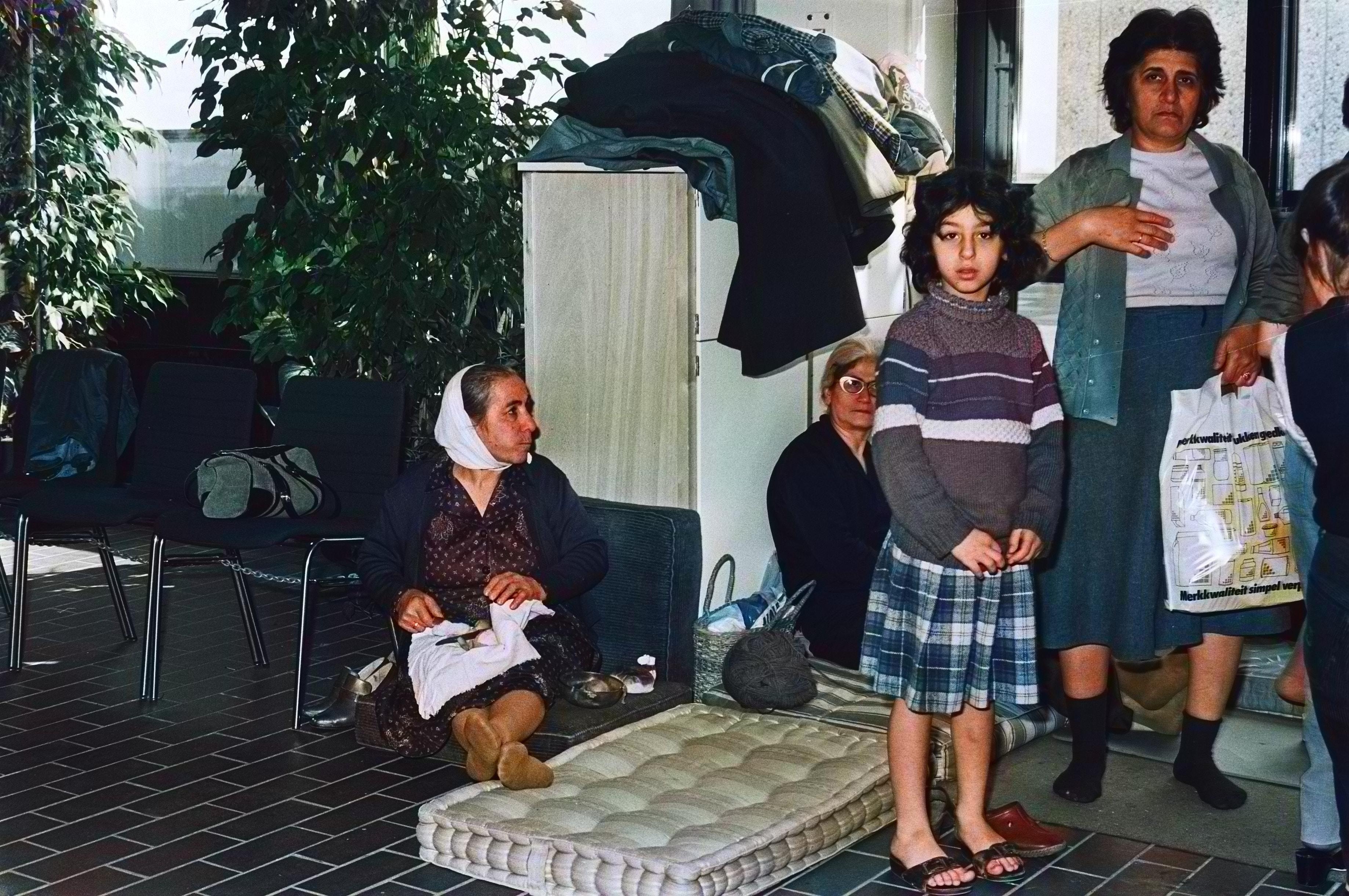 Women and children taking refuge in the VU church hall, Amsterdam, 1981
