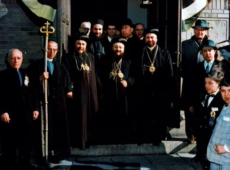 Patriarch Yacoub III at the Virgin Mary church on the first patriarchal visit to America, 1960