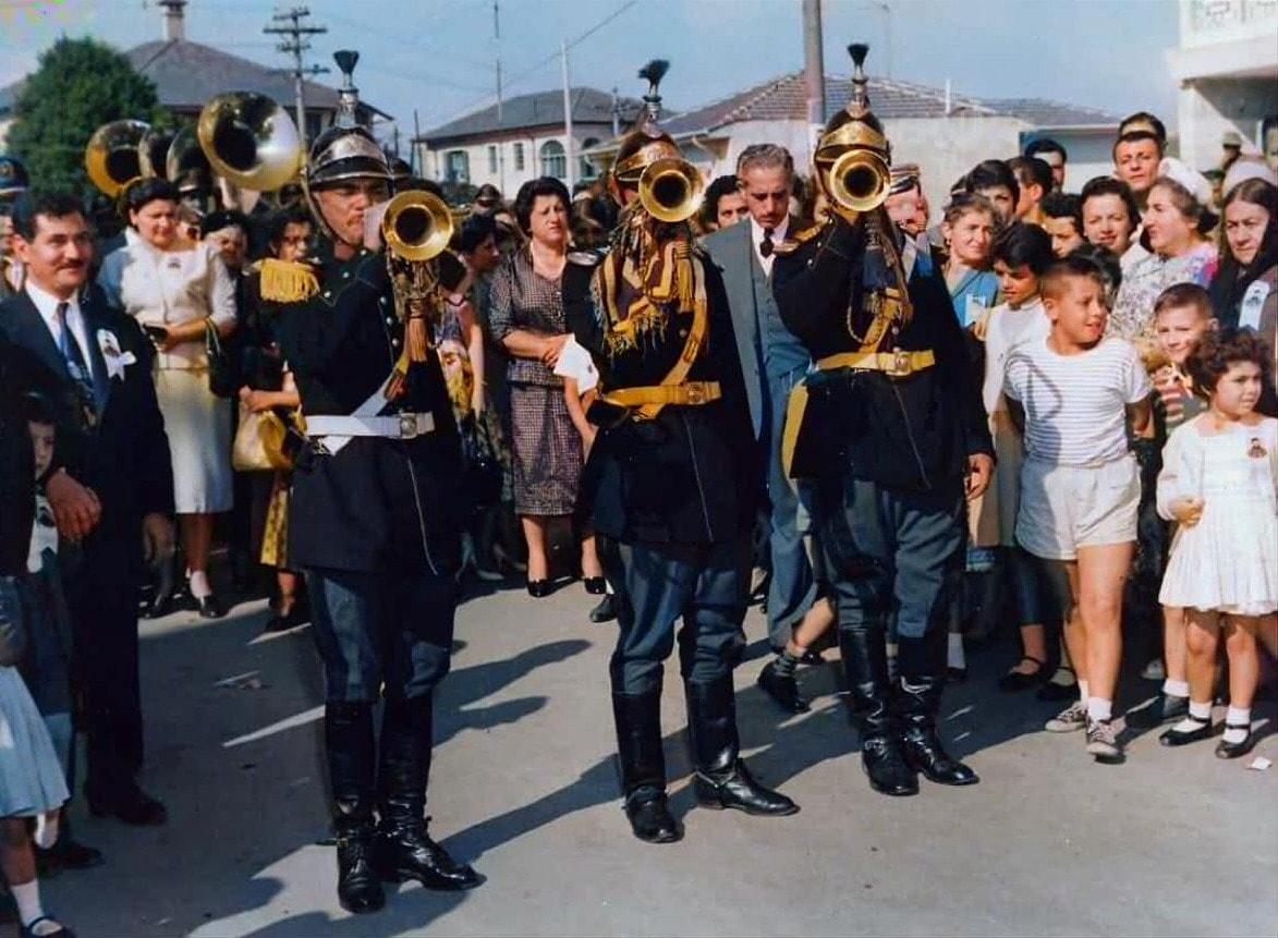 Syriac scout band welcomes Patriarch Yacoub III in São Paulo, 1958