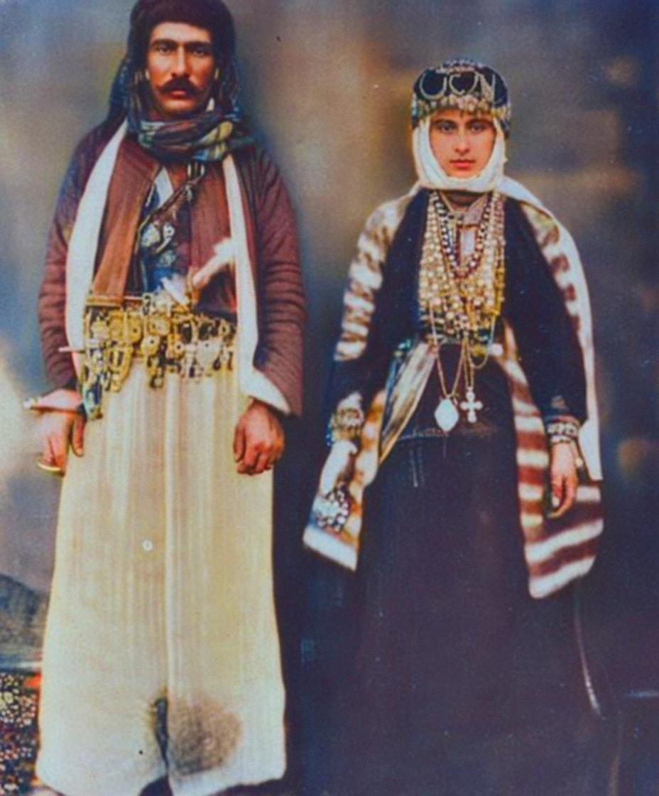 Syriac man and woman of Midyat in traditional dress, 1913