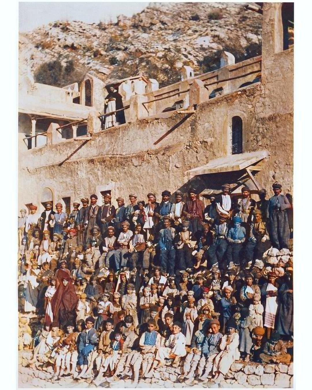Villagers of Mar Yaqo with their Dominican priest, about 1880
